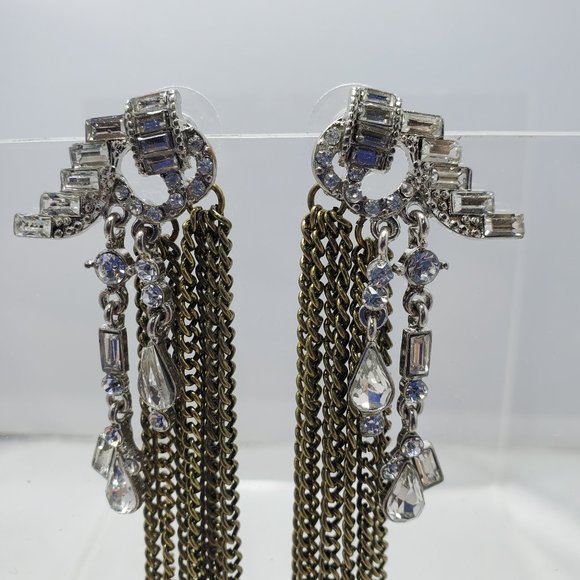 Bijou drive gold link with rhinestones earring - Picture 2 of 5